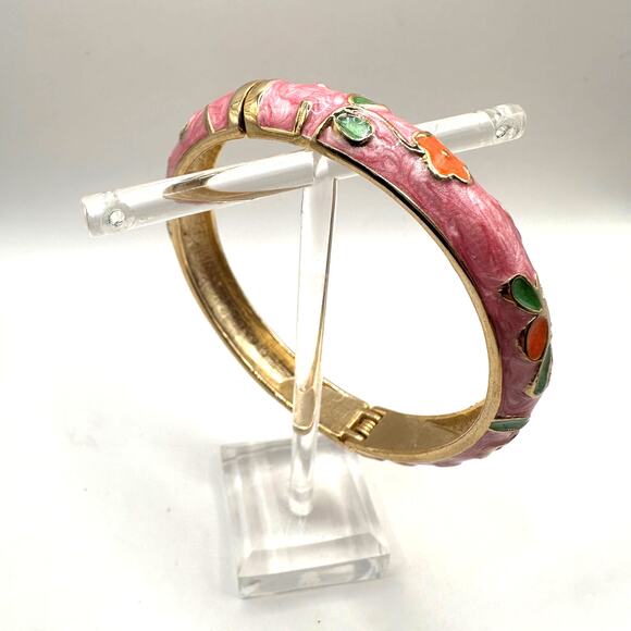 Pink Green Cloisonné Bracelet Jewelry Mark Enamel Preppy Statement Bangle - Picture 9 of 9